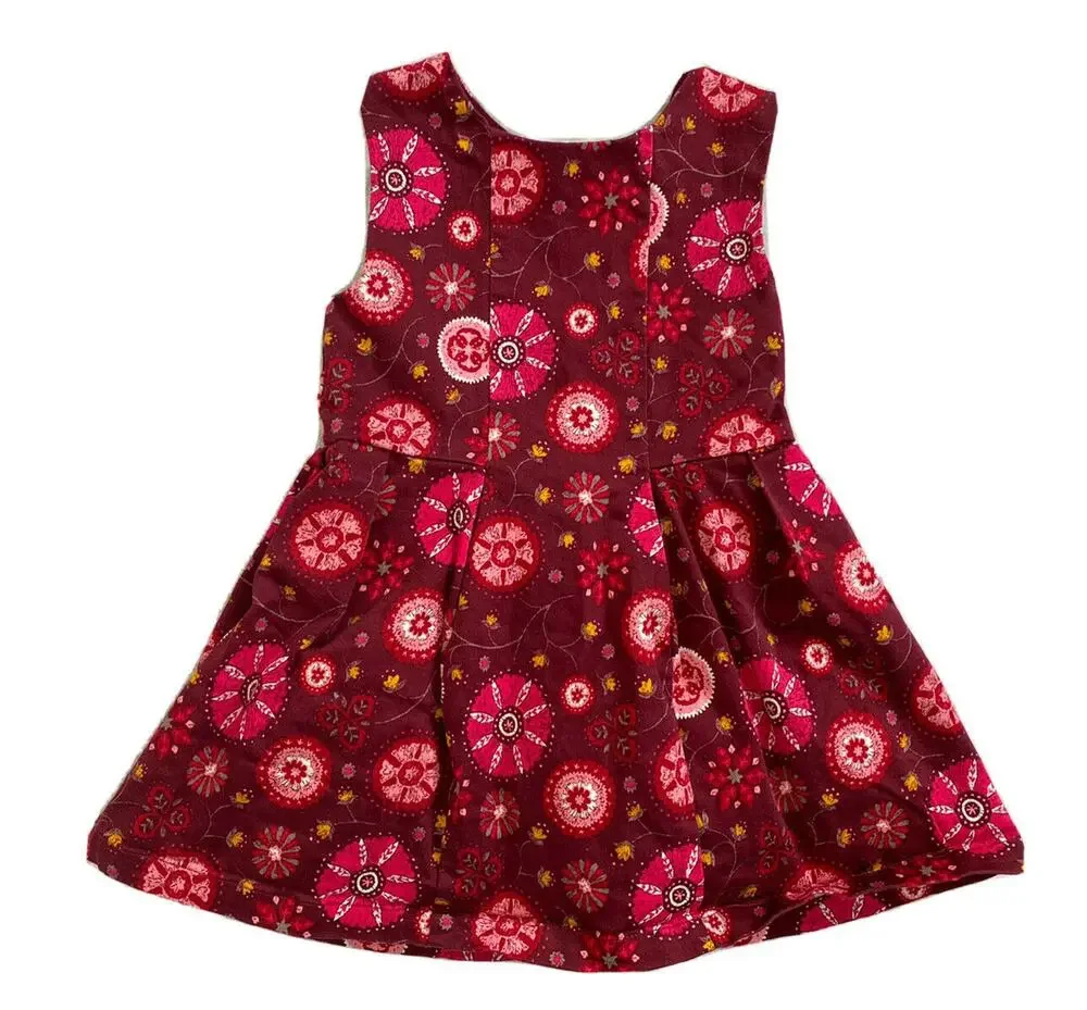 OSHKOSH Genuine Kids Red Floral Woven Cotton Dress Size 2T Girl Lined Sleeveless